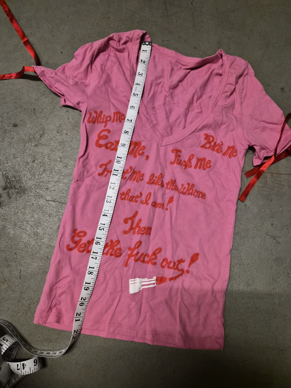 Agent Provocateur Pink V-Neck Graphic Tee with Red Print